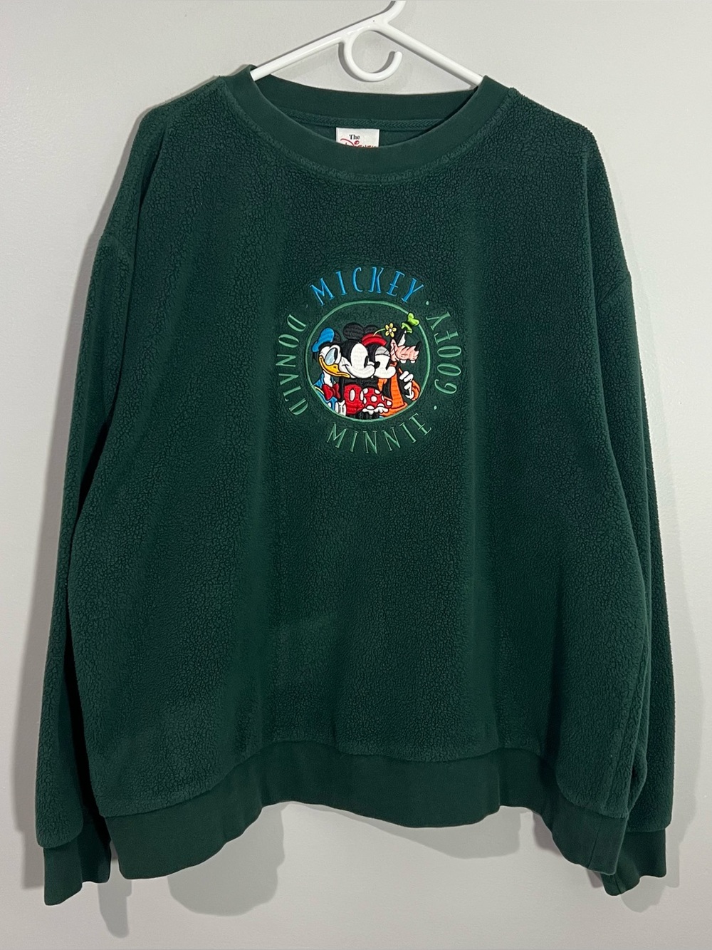 Vintage Disney Mickey Goofy Minnie Donald Green Fleece Sweatshirt Adult Large